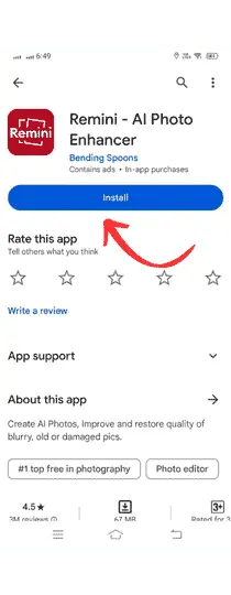 Download Remini from Playstore Step 3